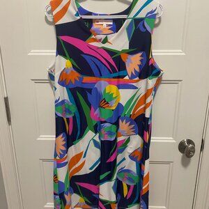 Jude Connally Vibrant Colorful Floral Sleeveless V-Neck Mini Dress XL